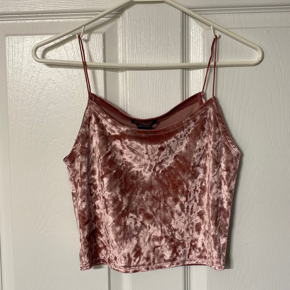 Forever 21 Pink Crushed Velvet Crop Tank Top Small